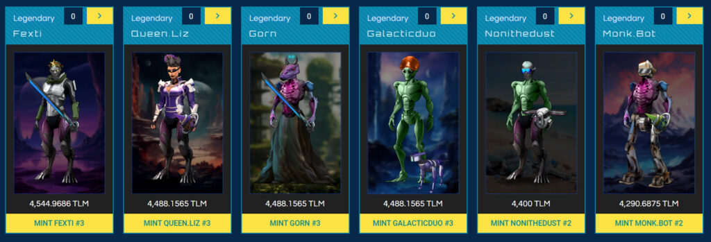 a few legendary Alien Avatars already up for minting